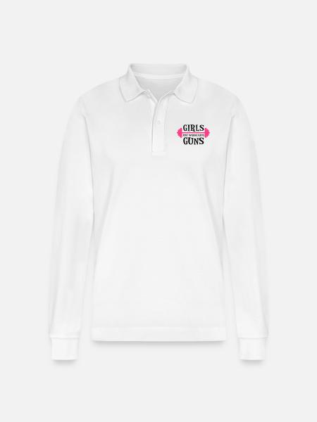Guns - Stanley/Stella Organic Unisex Long-Sleeved Polo Shirt Prepster - white