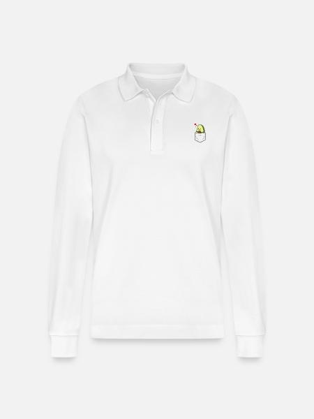 Avocado in Brusttasche - Stanley/Stella Unisex Bio-Langarm-Poloshirt Prepster - Weiß