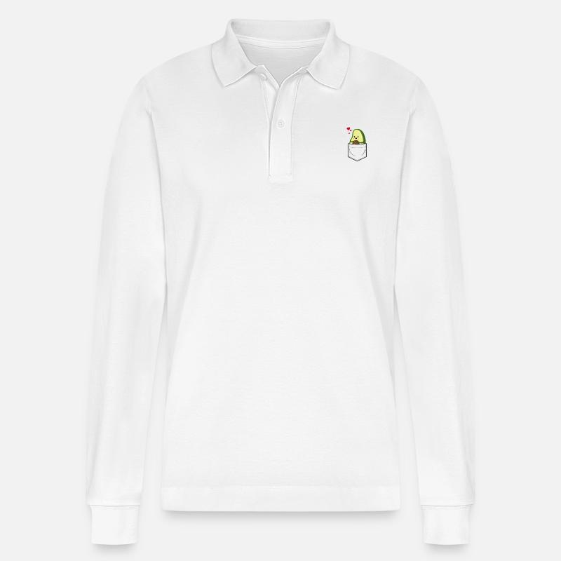 Avocado in Brusttasche - Stanley/Stella Unisex Bio-Langarm-Poloshirt Prepster - Weiß