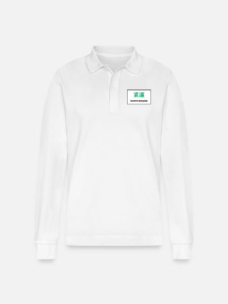 Native Speaker, Chinesisch - Stanley/Stella Unisex Bio-Langarm-Poloshirt Prepster - Weiß