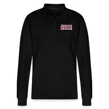 Jesus over everything - Stanley/Stella Organic Unisex Long-Sleeved Polo Shirt Prepster - black - Front - Anna (173cm) & Nico (186cm)