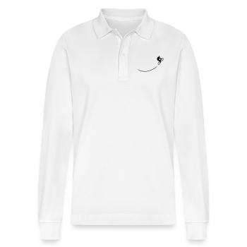 Mountainbiker fährt bergauf mit Spurlinie - Stanley/Stella Unisex Bio-Langarm-Poloshirt Prepster - Weiß - Vorne - Anna (173cm) & Nico (186cm)