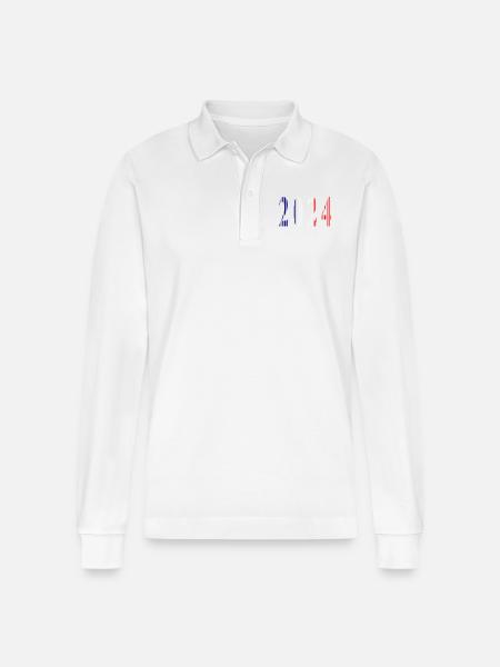 2024 Blue White Red - Stanley/Stella Organic Unisex Long-Sleeved Polo Shirt Prepster - white