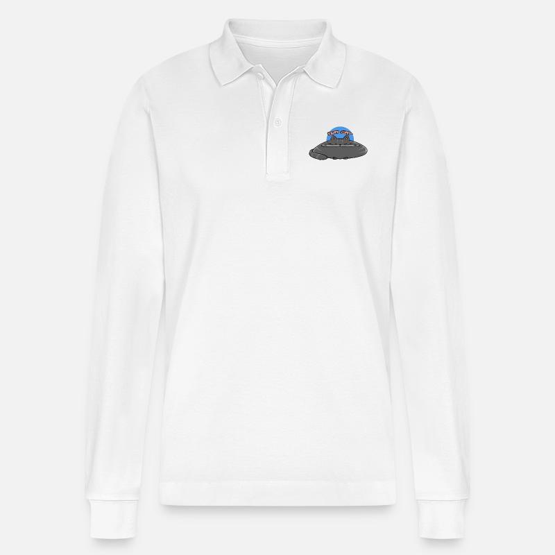 Flache Katze - Stanley/Stella Unisex Bio-Langarm-Poloshirt Prepster - Weiß