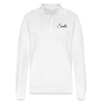 Smile - Stanley/Stella Organic Unisex Long-Sleeved Polo Shirt Prepster - white - Front - Anna (173cm) & Nico (186cm)