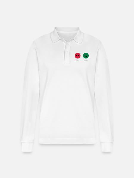 Decline Accept (Phone Call) - Stanley/Stella Organic Unisex Long-Sleeved Polo Shirt Prepster - white