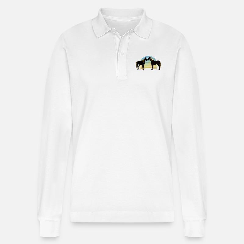 Pferde - Stanley/Stella Unisex Bio-Langarm-Poloshirt Prepster - Weiß