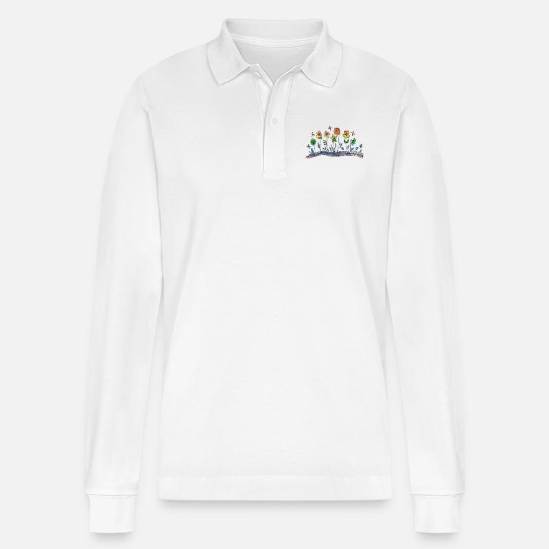 Blumen - Stanley/Stella Unisex Bio-Langarm-Poloshirt Prepster - Weiß