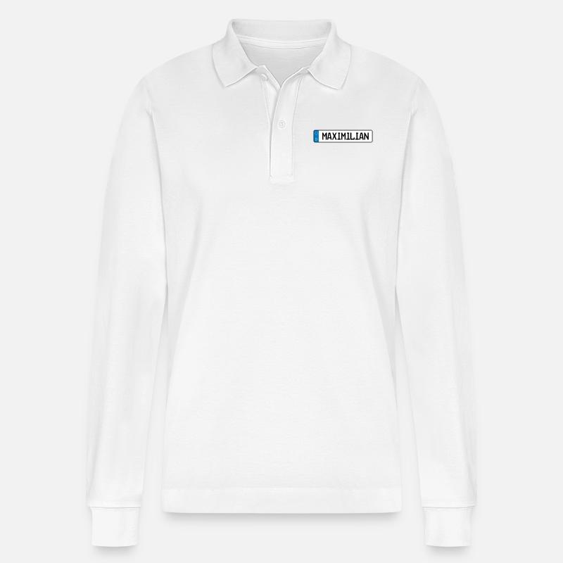 Maximilian Namensschild Geschenk - Stanley/Stella Unisex Bio-Langarm-Poloshirt Prepster - Weiß