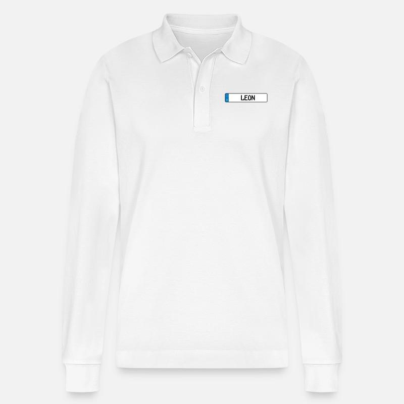 Leon Namensschild Geschenk - Stanley/Stella Unisex Bio-Langarm-Poloshirt Prepster - Weiß