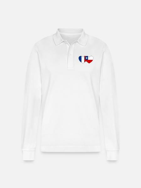 France Chile Flag Heart - Stanley/Stella Organic Unisex Long-Sleeved Polo Shirt Prepster - white