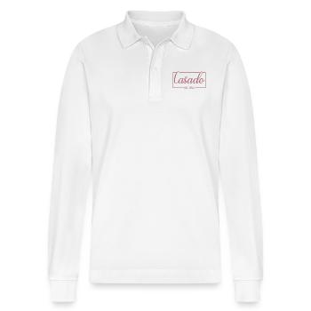 2023 Hochzeitsfeier des Verlobungsbräutigams - Stanley/Stella Unisex Bio-Langarm-Poloshirt Prepster - Weiß - Vorne - Anna (173cm) & Nico (186cm)