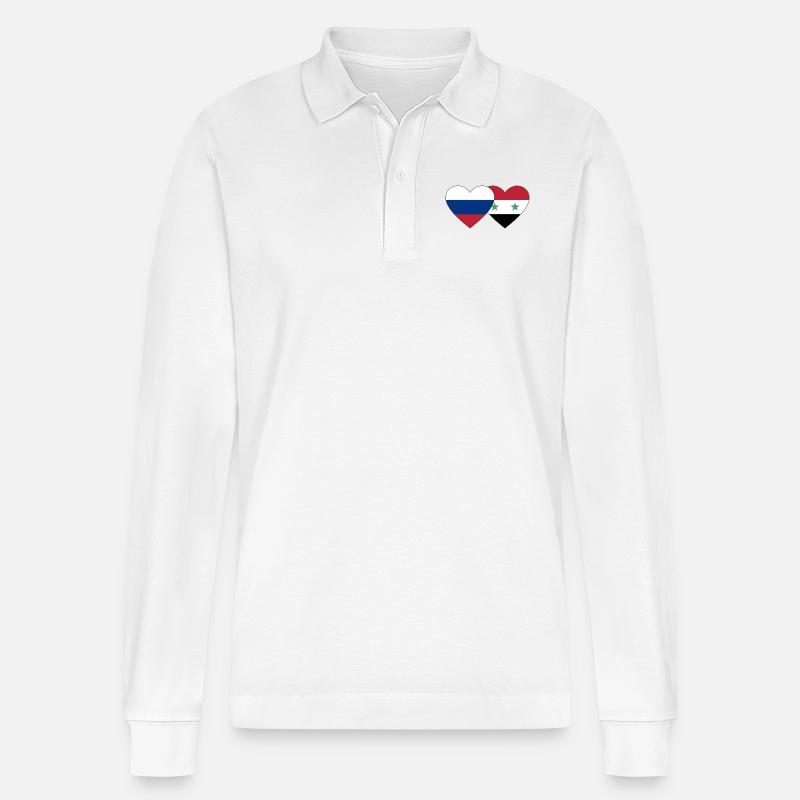Russie Syrie Flag Coeur - Polo à manches longues bio PREPSTER Stanley/Stella Unisexe - blanc