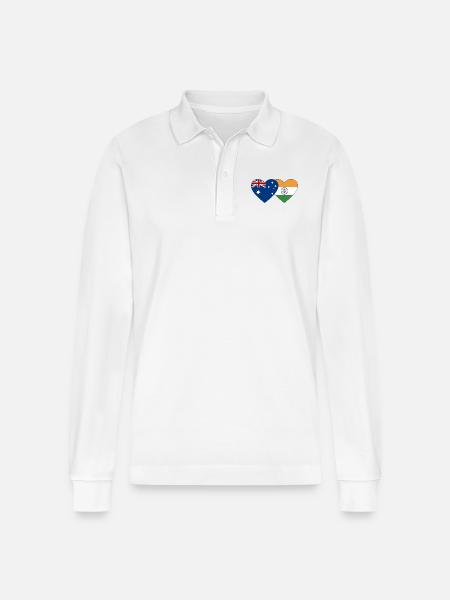 Australia India Flag Heart - Stanley/Stella Organic Unisex Long-Sleeved Polo Shirt Prepster - white
