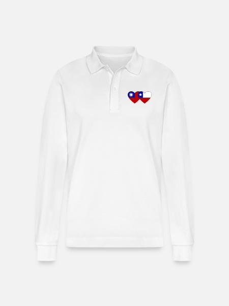 Taiwan Chile Flag Heart - Stanley/Stella Organic Unisex Long-Sleeved Polo Shirt Prepster - white