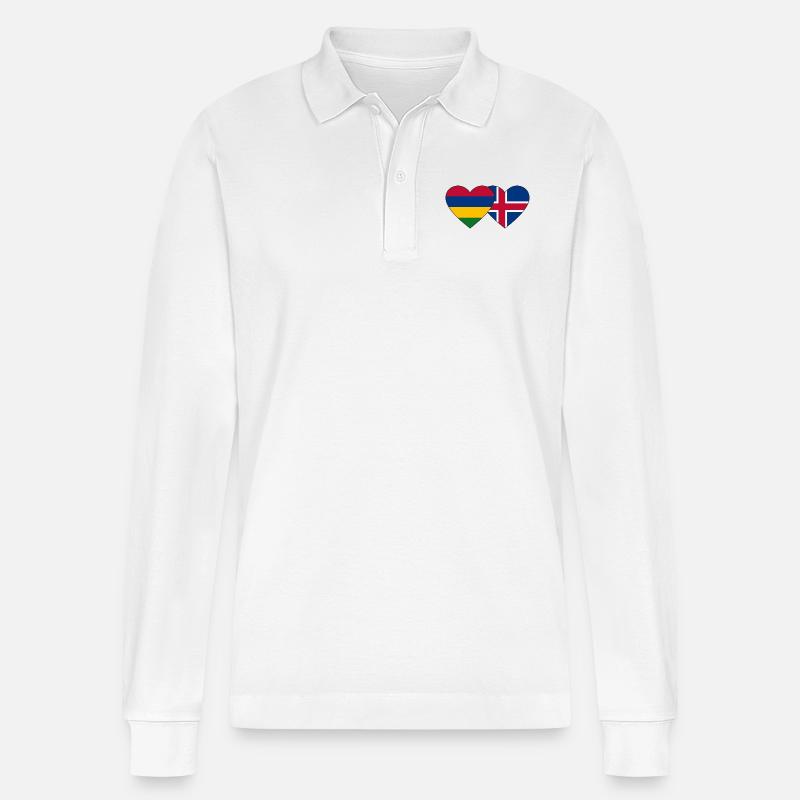 Maurice Islande Flag Coeur - Polo à manches longues bio PREPSTER Stanley/Stella Unisexe - blanc