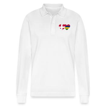 Denmark Mauritius Flag Heart - Stanley/Stella Organic Unisex Long-Sleeved Polo Shirt Prepster - white - Front - Anna (173cm) & Nico (186cm)
