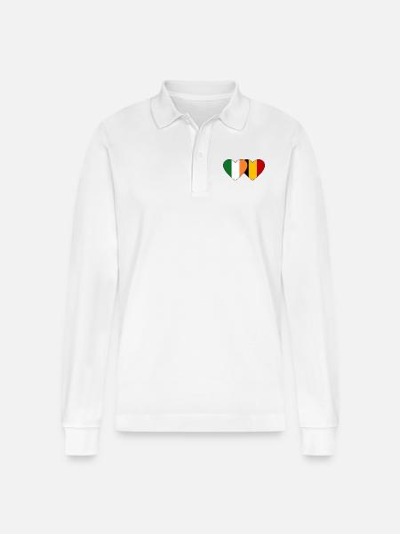 Ireland Belgium Flag Heart - Stanley/Stella Organic Unisex Long-Sleeved Polo Shirt Prepster - white