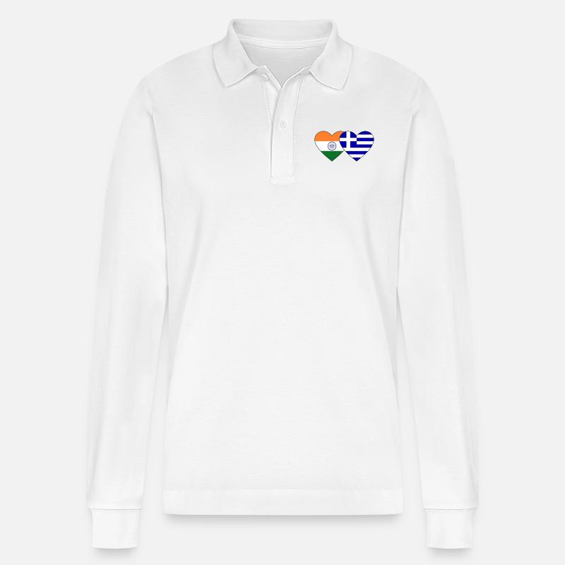 Inde Grèce Drapeau Coeur - Polo à manches longues bio PREPSTER Stanley/Stella Unisexe - blanc