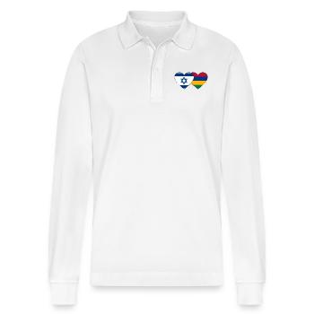 Israel Mauritius Flag Heart - Stanley/Stella Organic Unisex Long-Sleeved Polo Shirt Prepster - white - Front - Anna (173cm) & Nico (186cm)