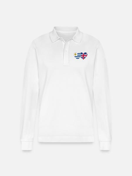 Uruguay England Heart Flag - Stanley/Stella Organic Unisex Long-Sleeved Polo Shirt Prepster - white