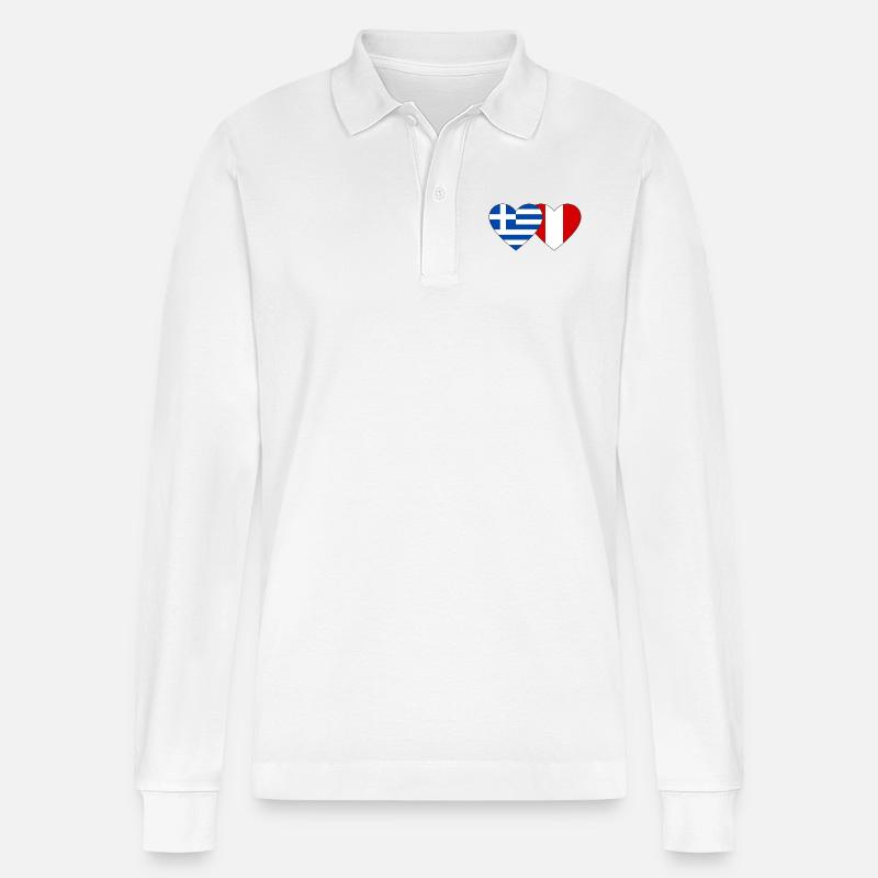 Grèce Pérou Drapeau du Cœur - Polo à manches longues bio PREPSTER Stanley/Stella Unisexe - blanc