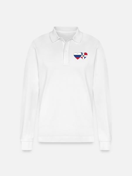Russie République dominicaine Flag Heart - Polo à manches longues bio PREPSTER Stanley/Stella Unisexe - blanc
