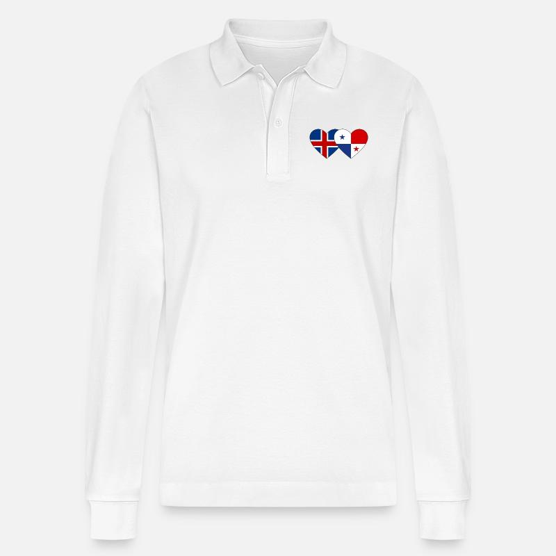 Islande Panama Flag Coeur - Polo à manches longues bio PREPSTER Stanley/Stella Unisexe - blanc