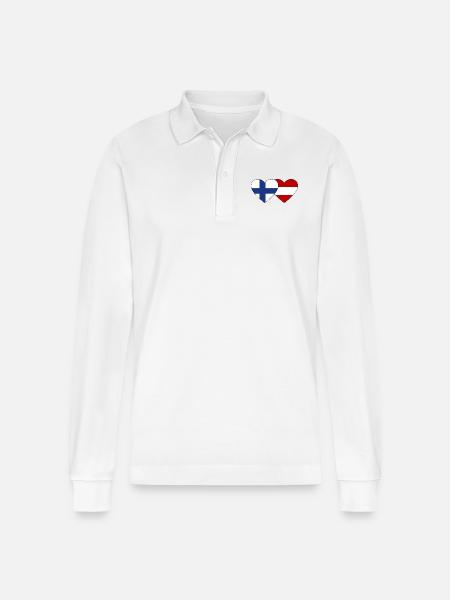 Finland Austria Flag Heart - Stanley/Stella Organic Unisex Long-Sleeved Polo Shirt Prepster - white