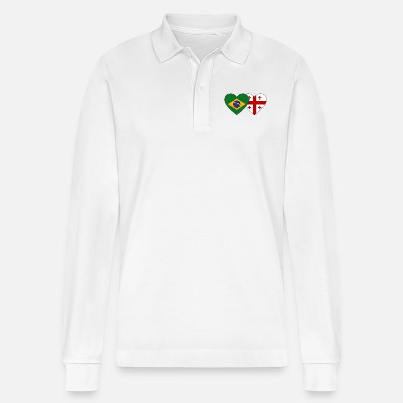 Brésil Géorgie Drapeau Coeur - Polo à manches longues bio PREPSTER Stanley/Stella Unisexe - blanc
