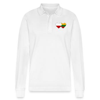 Poland Lithuania Flag Heart - Stanley/Stella Organic Unisex Long-Sleeved Polo Shirt Prepster - white - Front - Anna (173cm) & Nico (186cm)