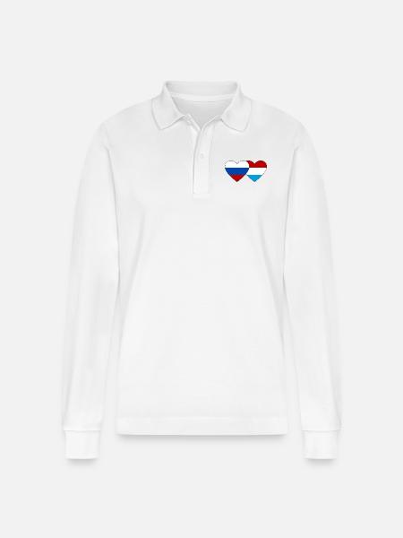 Russie Luxembourg Flag Heart - Polo à manches longues bio PREPSTER Stanley/Stella Unisexe - blanc
