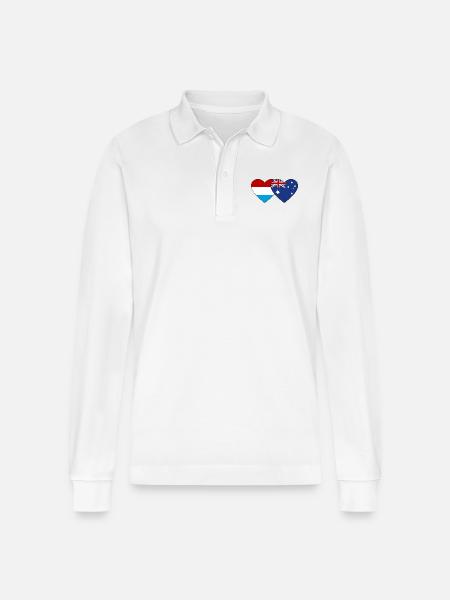 Luxembourg Australia Flag Heart - Stanley/Stella Organic Unisex Long-Sleeved Polo Shirt Prepster - white