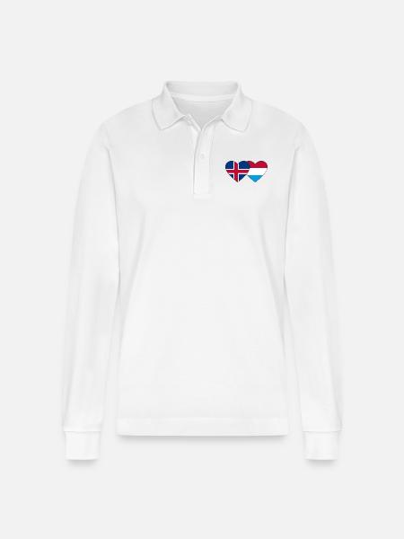 Iceland Luxembourg Flag Heart - Stanley/Stella Organic Unisex Long-Sleeved Polo Shirt Prepster - white