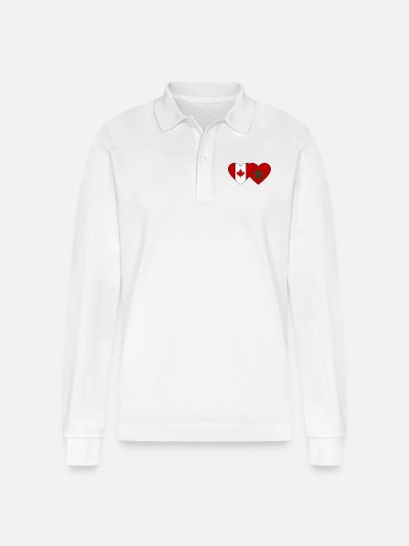 Canada Morocco Flag Heart - Stanley/Stella Organic Unisex Long-Sleeved Polo Shirt Prepster - white