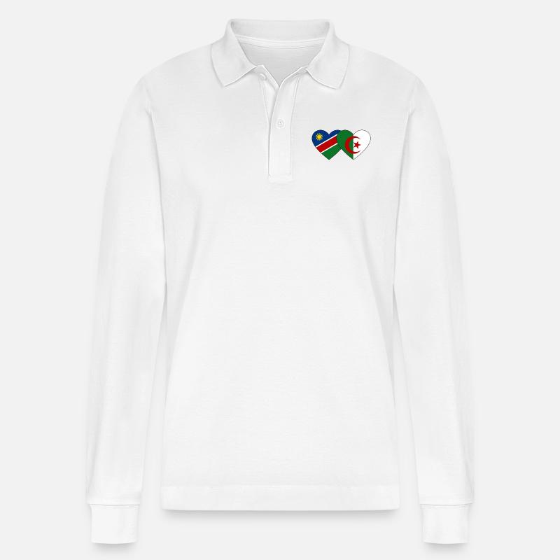 Namibia Algerien Flagge Herz - Stanley/Stella Unisex Bio-Langarm-Poloshirt Prepster - Weiß