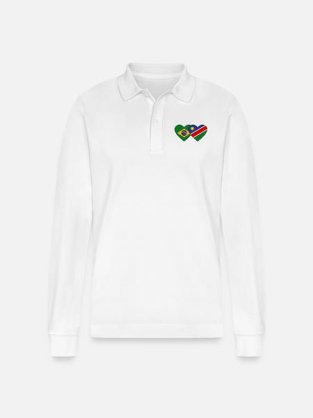 Brazil Namibia Flag Heart - Stanley/Stella Organic Unisex Long-Sleeved Polo Shirt Prepster - white