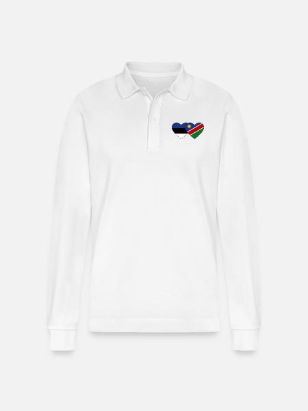 Estonia Namibia Flag Heart - Stanley/Stella Organic Unisex Long-Sleeved Polo Shirt Prepster - white