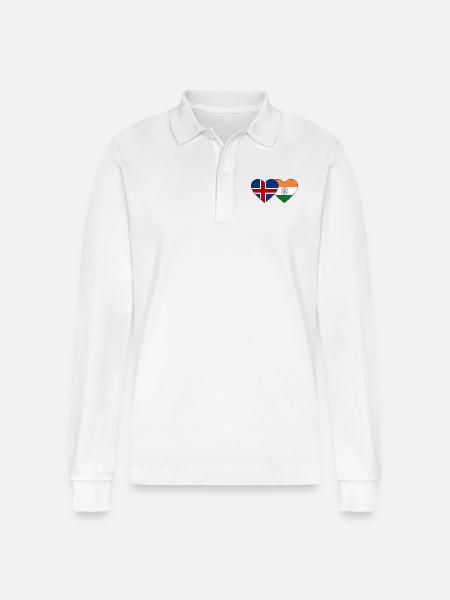 Iceland India Flag Heart - Stanley/Stella Organic Unisex Long-Sleeved Polo Shirt Prepster - white