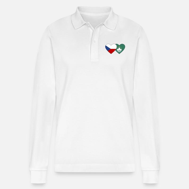 Tschechien Macau Flagge Herz - Stanley/Stella Unisex Bio-Langarm-Poloshirt Prepster - Weiß