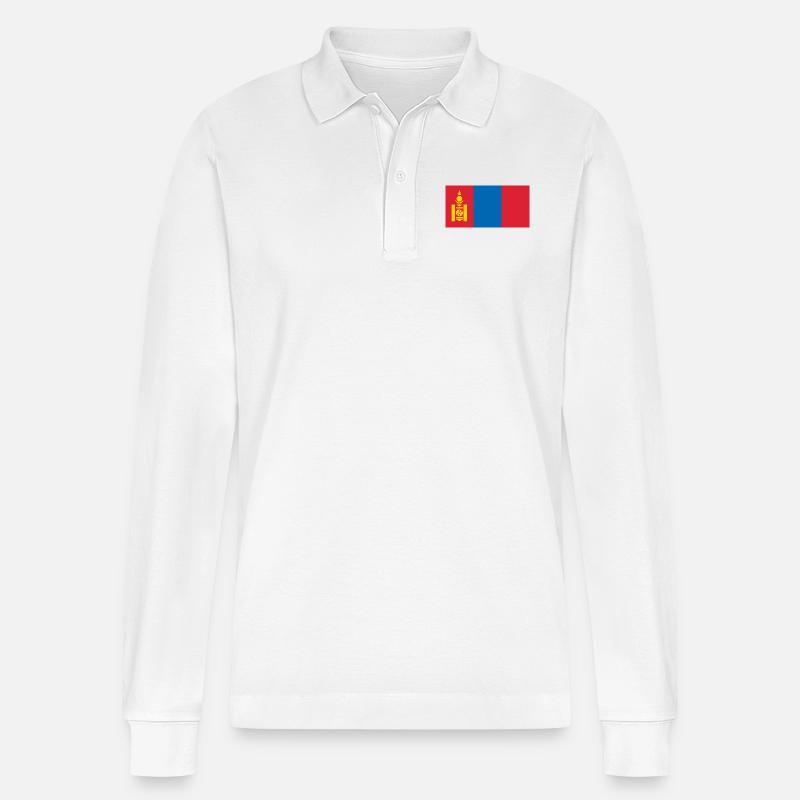 Mongolei - Stanley/Stella Unisex Bio-Langarm-Poloshirt Prepster - Weiß