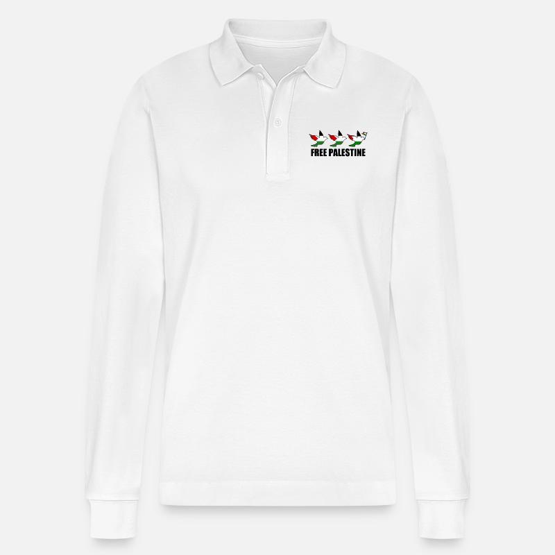 Free palestine - Polo à manches longues bio PREPSTER Stanley/Stella Unisexe - blanc