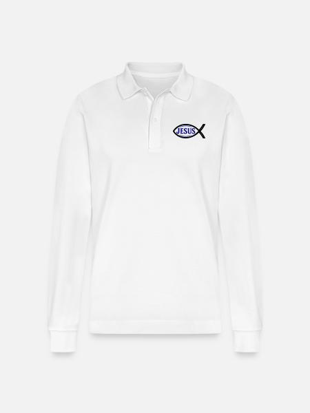 Jesus Fish - Stanley/Stella Organic Unisex Long-Sleeved Polo Shirt Prepster - white