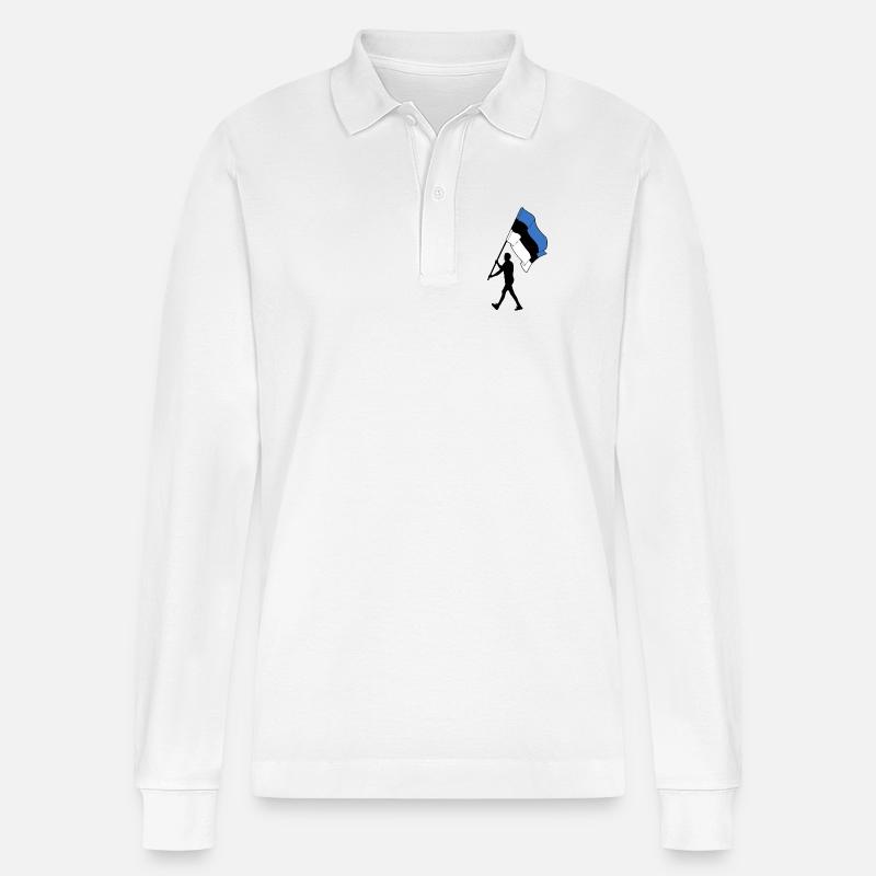 Flagge Estland Mann geht - Stanley/Stella Unisex Bio-Langarm-Poloshirt Prepster - Weiß