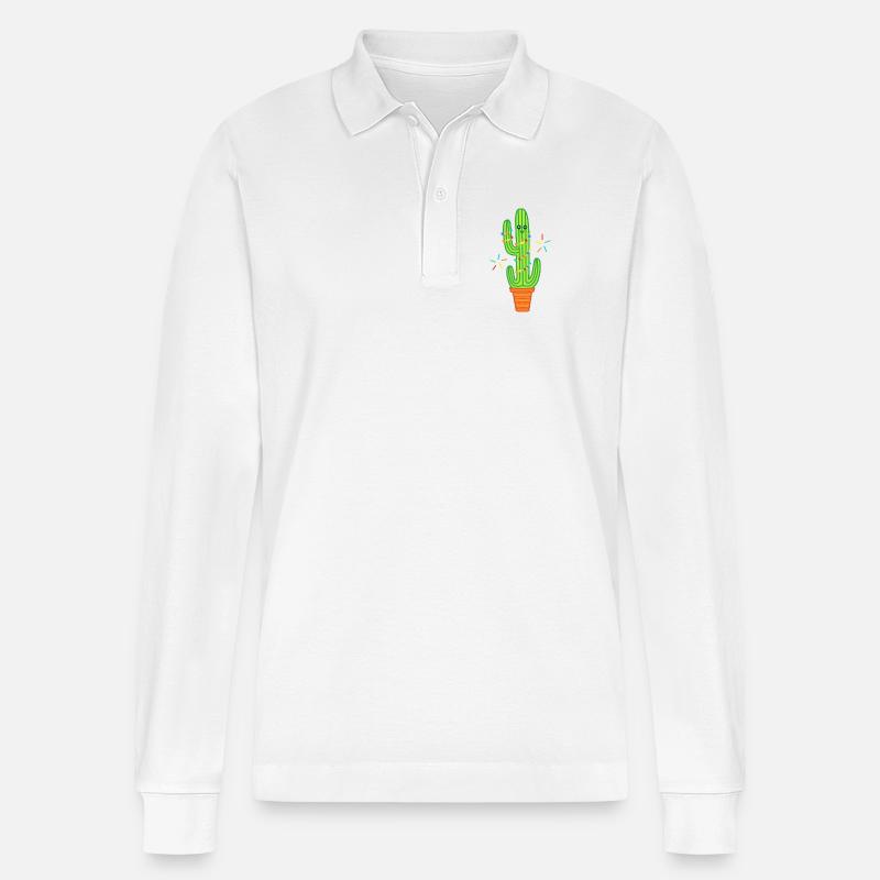 Süßer Comic Kaktus grün - Stanley/Stella Unisex Bio-Langarm-Poloshirt Prepster - Weiß