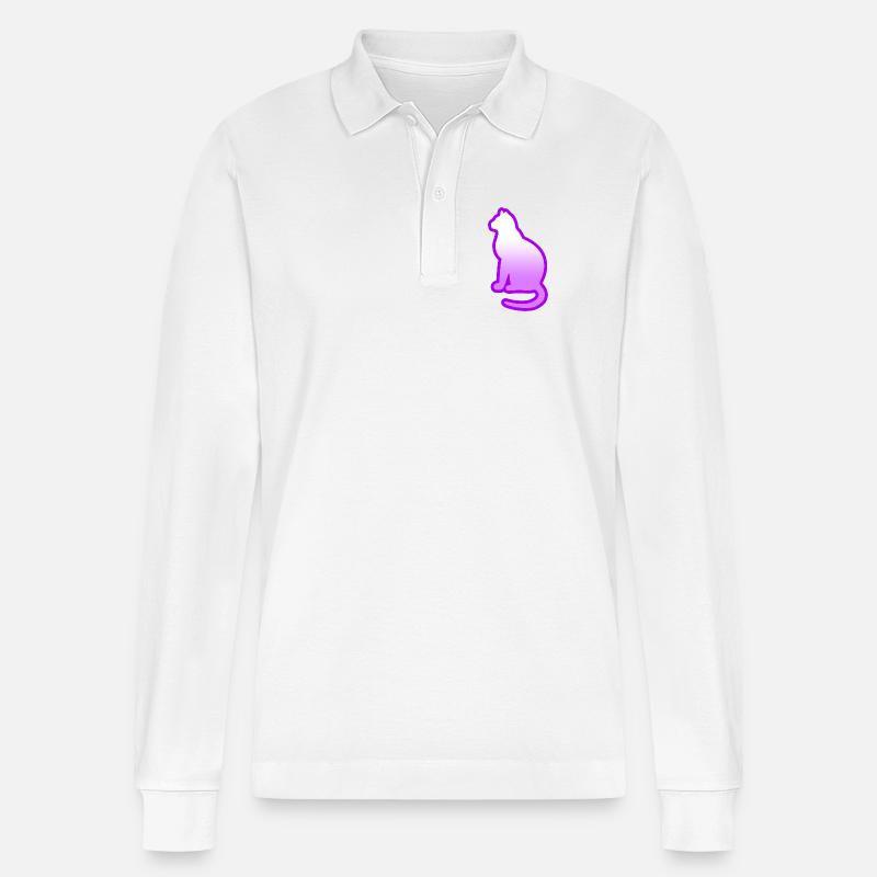 Katze - Stanley/Stella Unisex Bio-Langarm-Poloshirt Prepster - Weiß