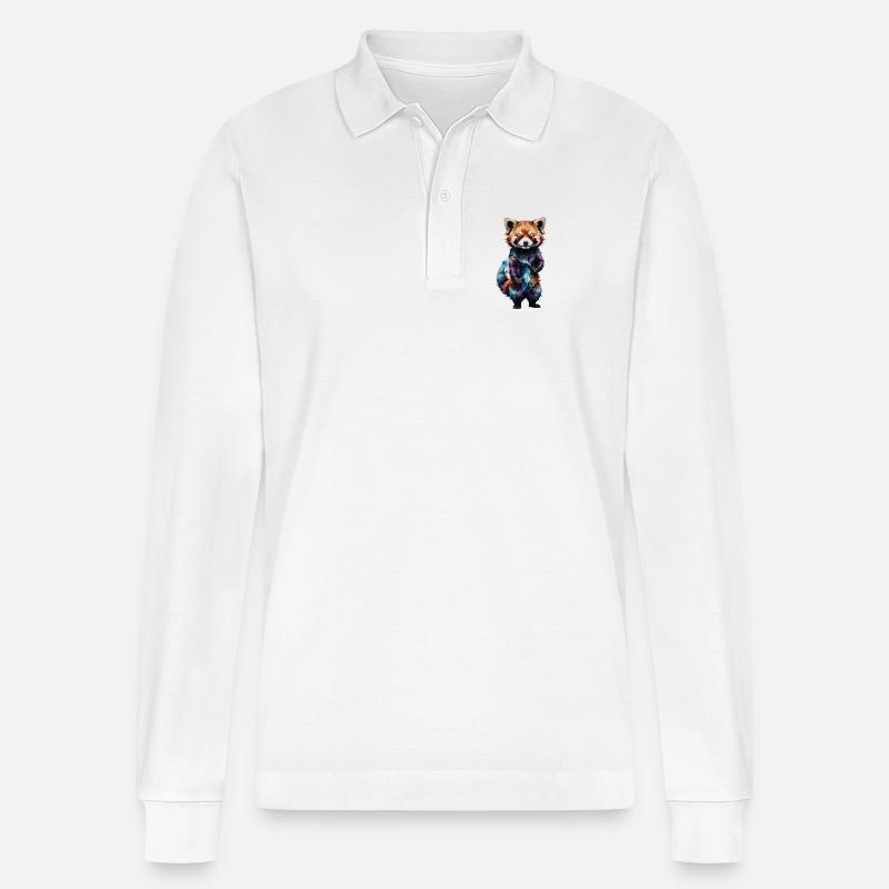 Bunter Panda Aquarell-Design - Stanley/Stella Unisex Bio-Langarm-Poloshirt Prepster - Weiß