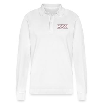2023 Hochzeitsfeier des Verlobungsbräutigams - Stanley/Stella Unisex Bio-Langarm-Poloshirt Prepster - Weiß - Vorne - Anna (173cm) & Nico (186cm)