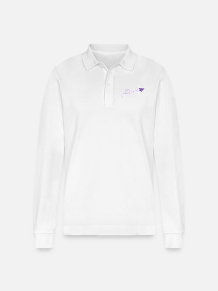 Paper Airplane Heart - Stanley/Stella Organic Unisex Long-Sleeved Polo Shirt Prepster - white