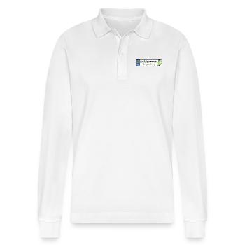 WATERFORD, IRELAND: licence plate tag style decal - Stanley/Stella Organic Unisex Long-Sleeved Polo Shirt Prepster - white - Front - Anna (173cm) & Nico (186cm)